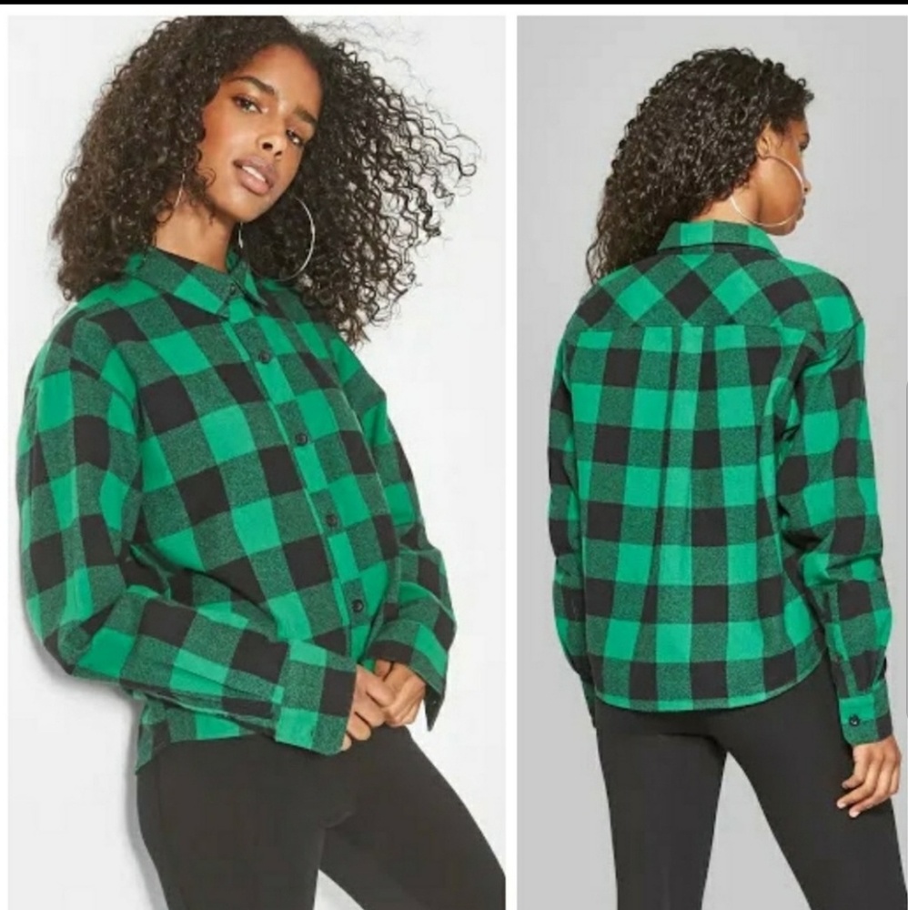 Green & Black cropped flannel